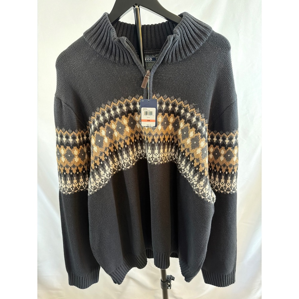 IZOD Mens 3XB Black Fair Isle Quarter Zip Sweater 5GG FR ISL Q-ZP SWTR New